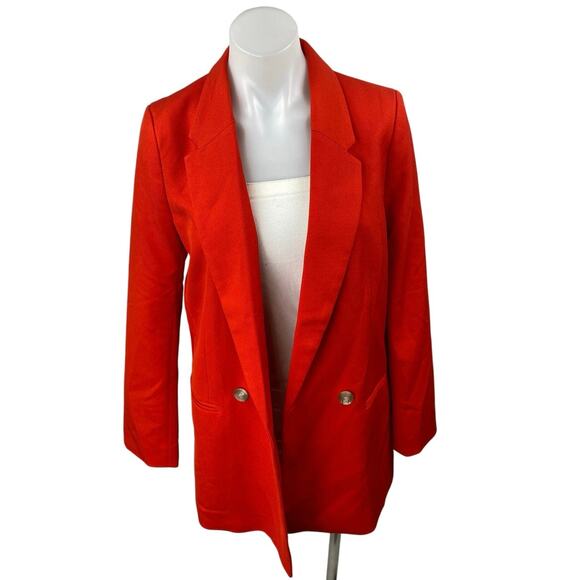 H&M Women's Red Double Breasted Long Sleeve Notch Lapel Blazer Coat Jacket Sz XS - Picture 3 of 5